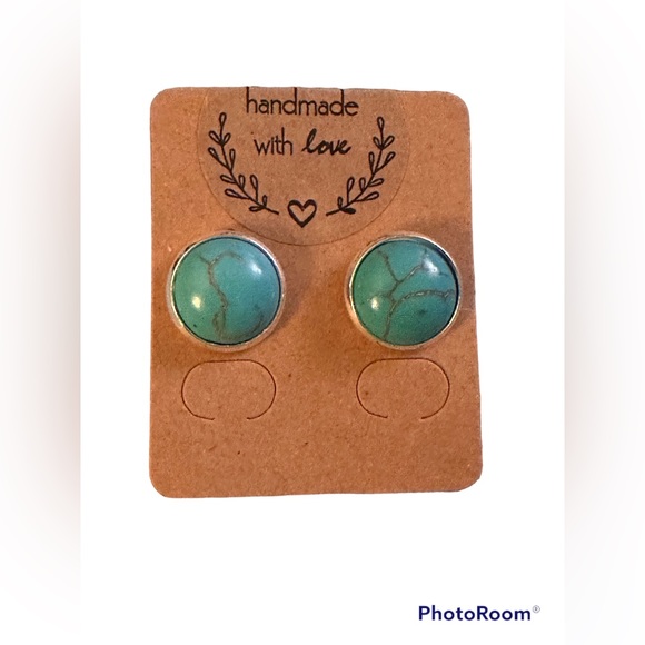 Turquoise Round Post Back Earrings in Sterling silver - Picture 1 of 3